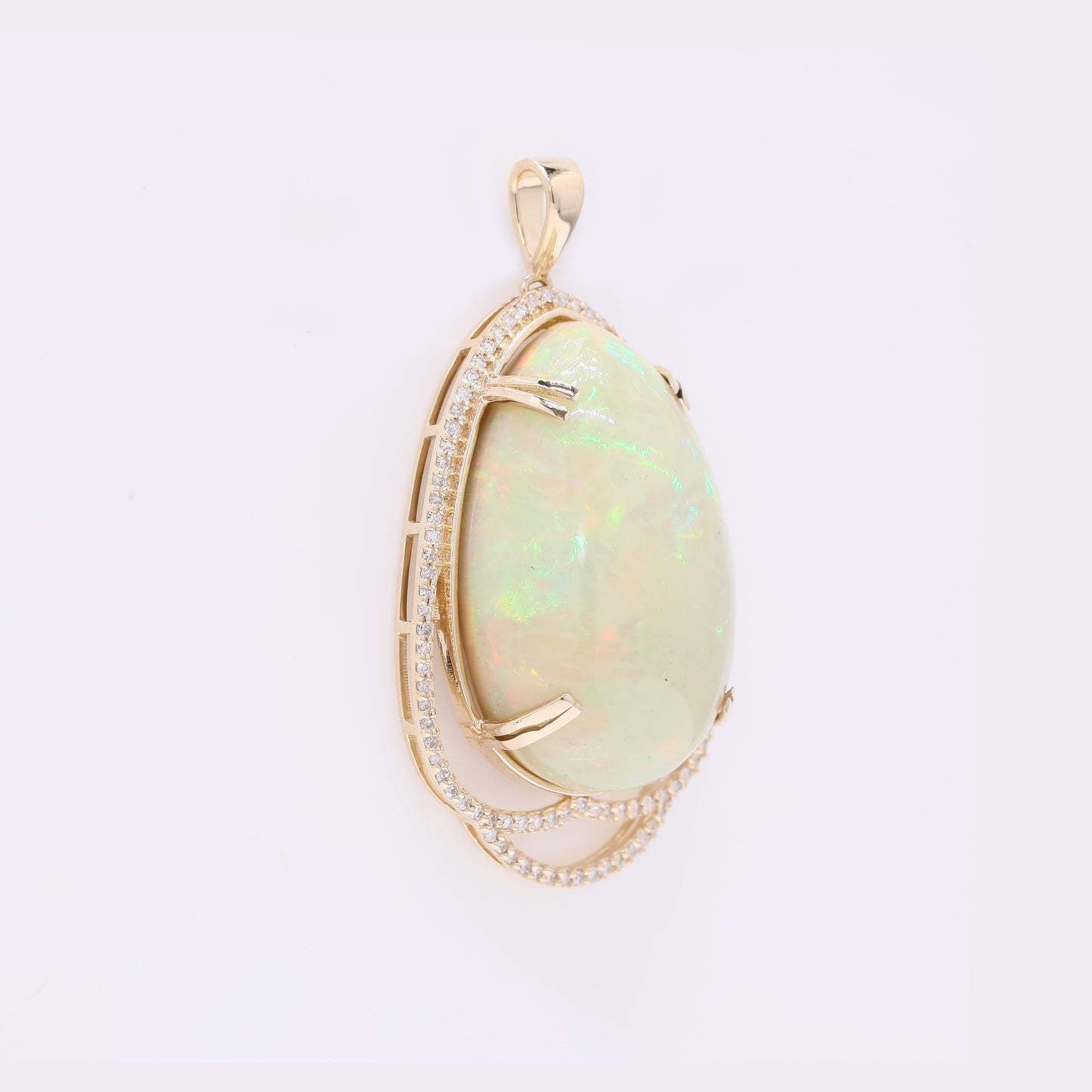 22.46 Ct Pear Cabochon Natural Opal 14K Gold Pendant