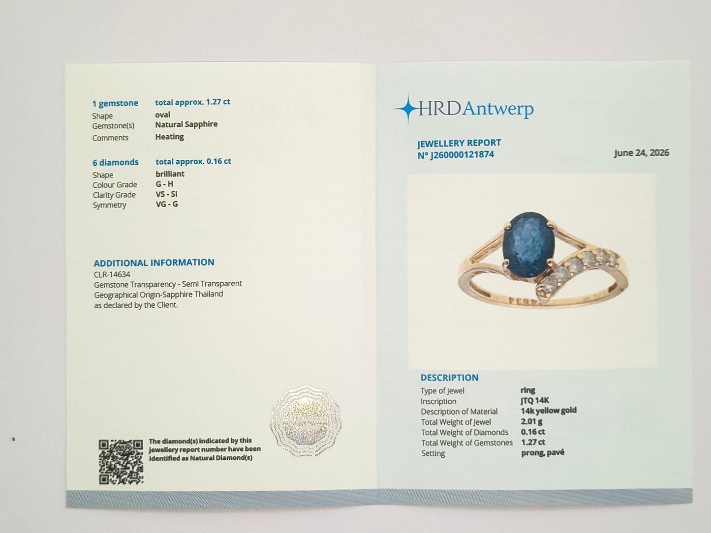 1.43 Ct Oval Natural Sapphire 14K Gold Ring