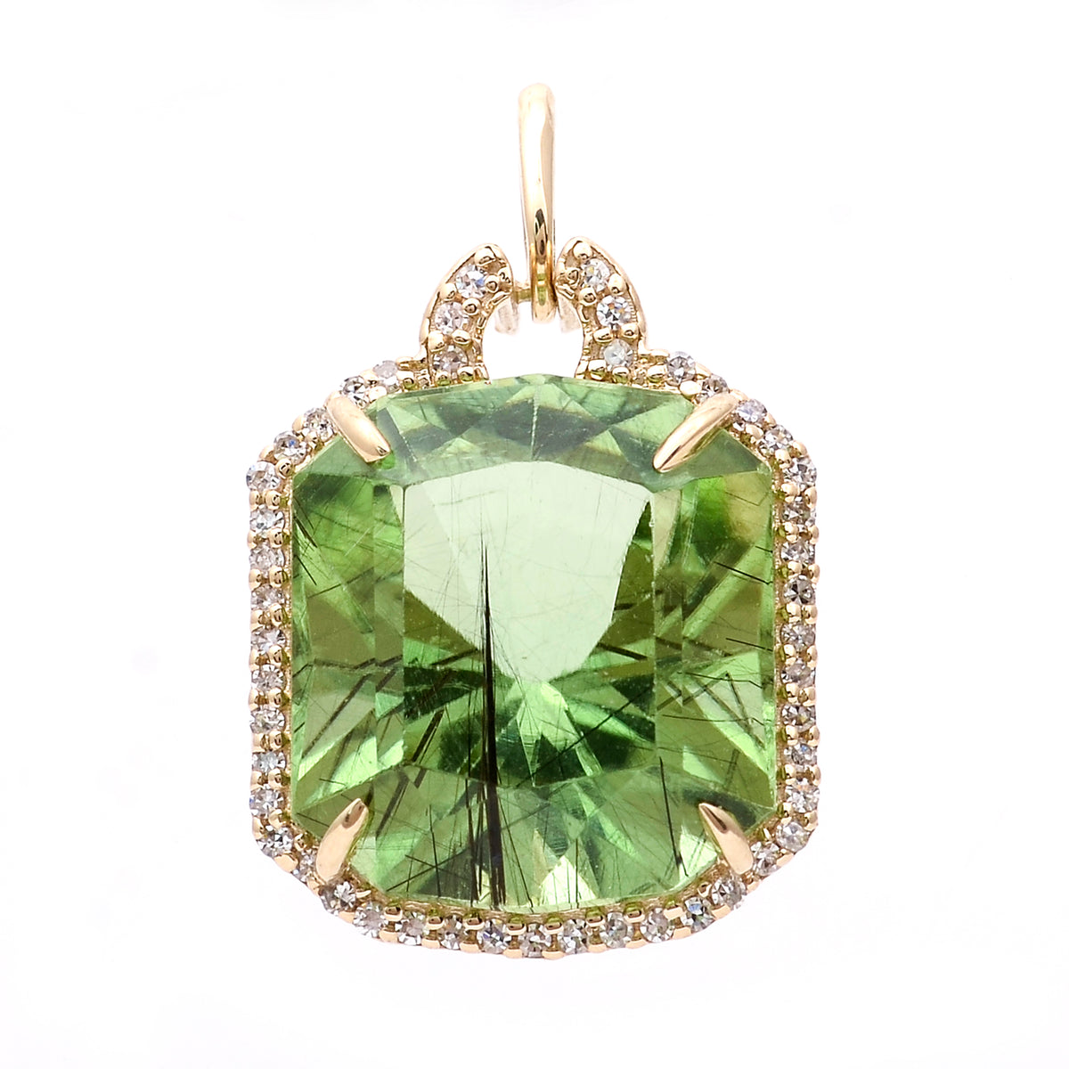 10.89 Ct Octagon Natural Eridot 14K Gold Pendant