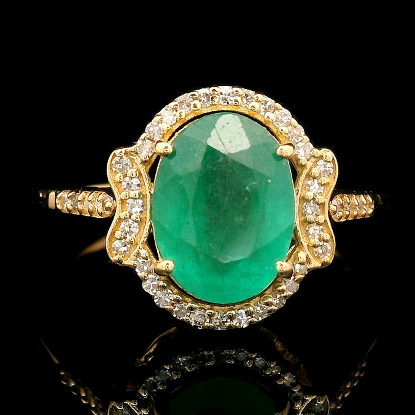 1.86 Ct Oval Mixed Cut Natural Emerald 14K Gold Ring
