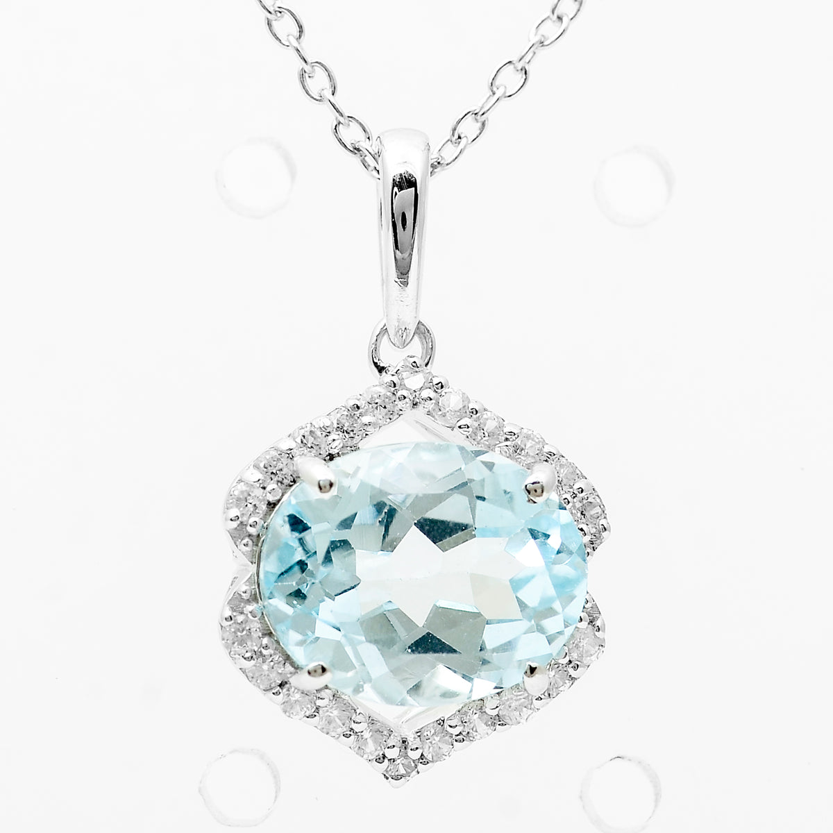 3.51 Ct Oval Blue Topaz, White Zircon 925 Sterling Silver Pendant