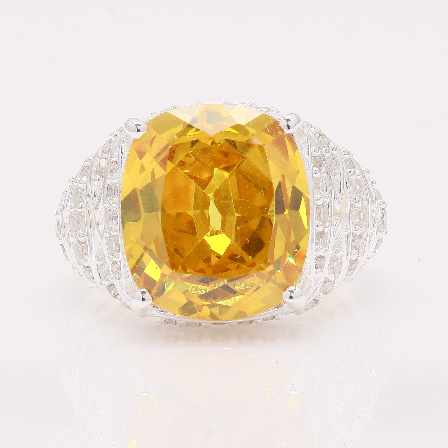 16.40 Ct Cushion Yellow Cz 925 Silver Ring