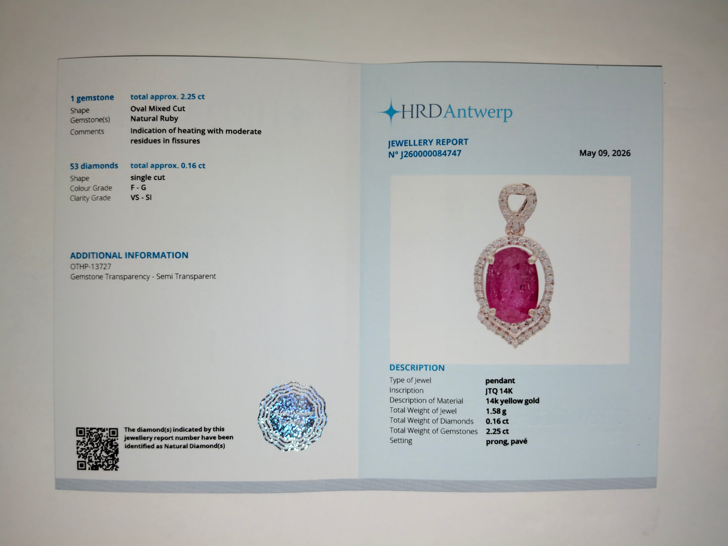 1.10 Ct Oval Mixed Cut Natural Ruby 14K Gold Pendant