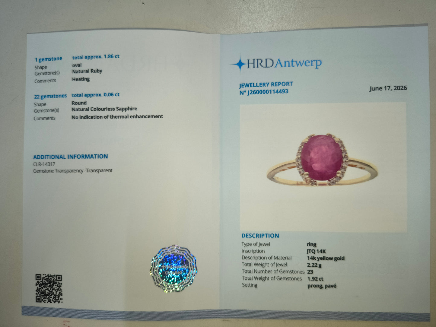 1.92 Ct Oval Natural Ruby 14K Gold Ring