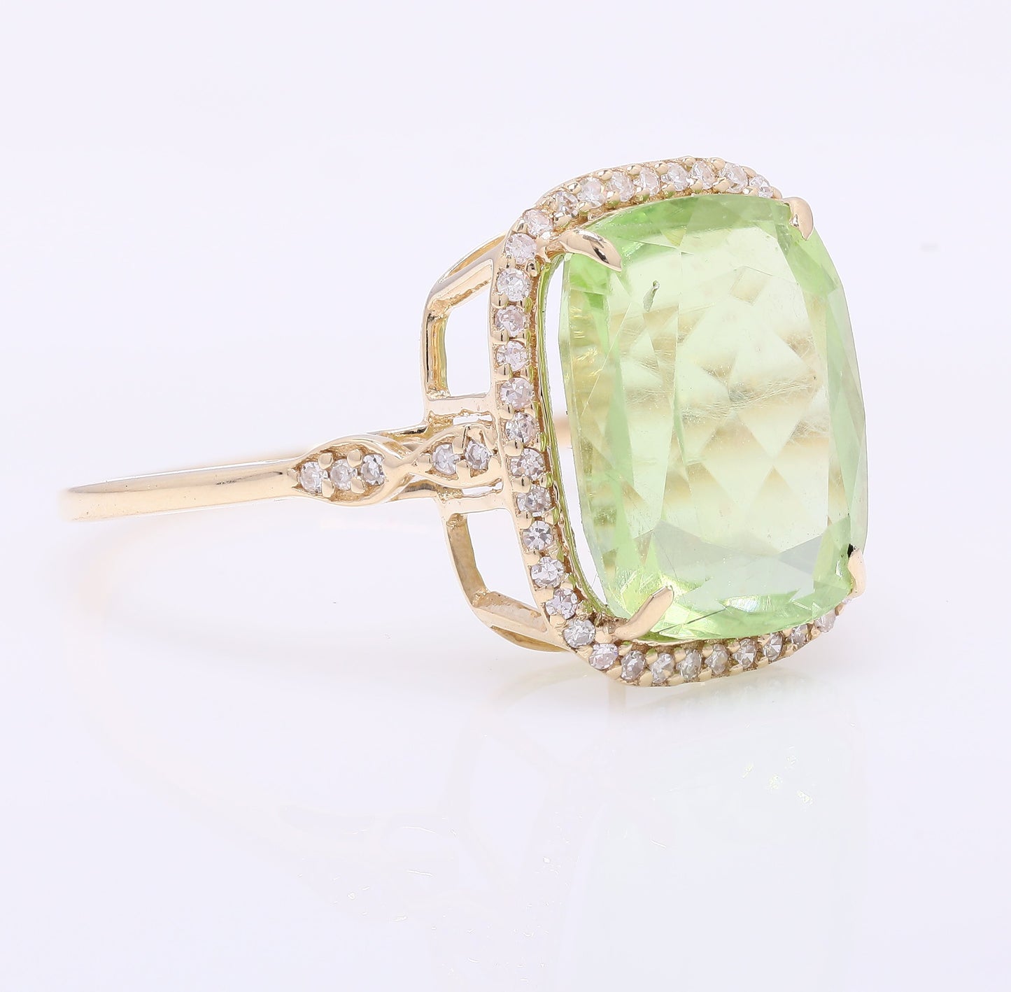 6.58 Ct Cushion Mixed Cut Natural Peridot 14K Gold Ring