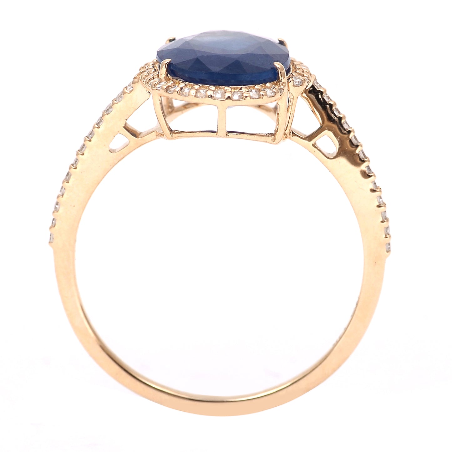 3.45 Ct Oval Mixed Cut Natural Sapphire 14K Gold Ring