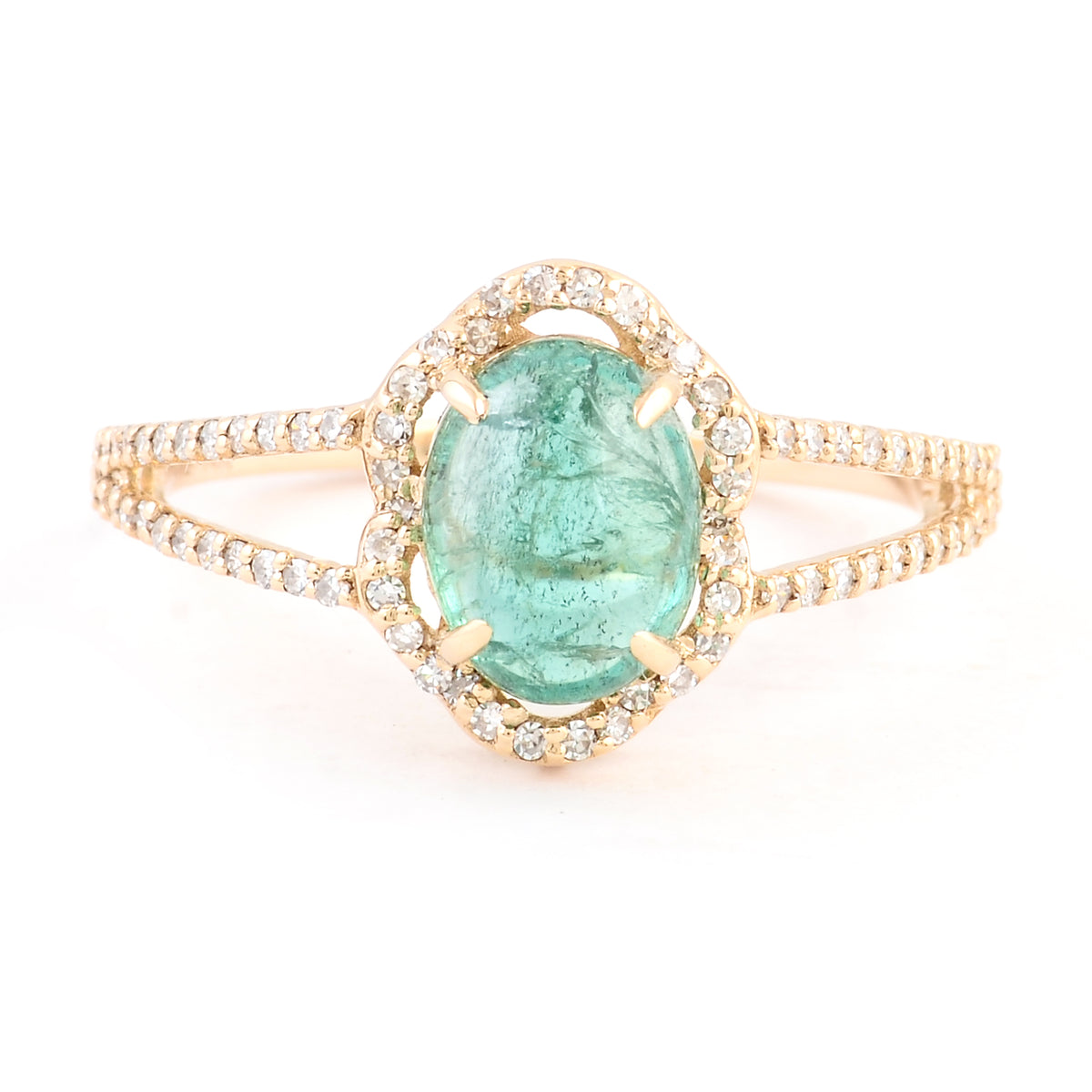 1.75 Ct Oval Cabochon Natural Beryl Emerald 14K Gold Ring