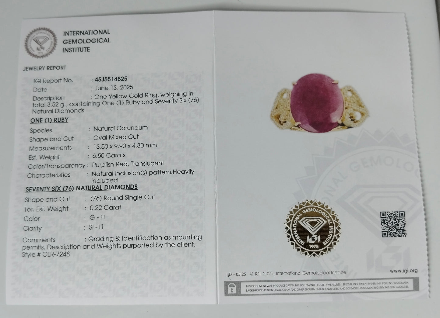 6.72 Ct Oval Mixed Cut Natural Corundum Ruby 14K Gold Ring