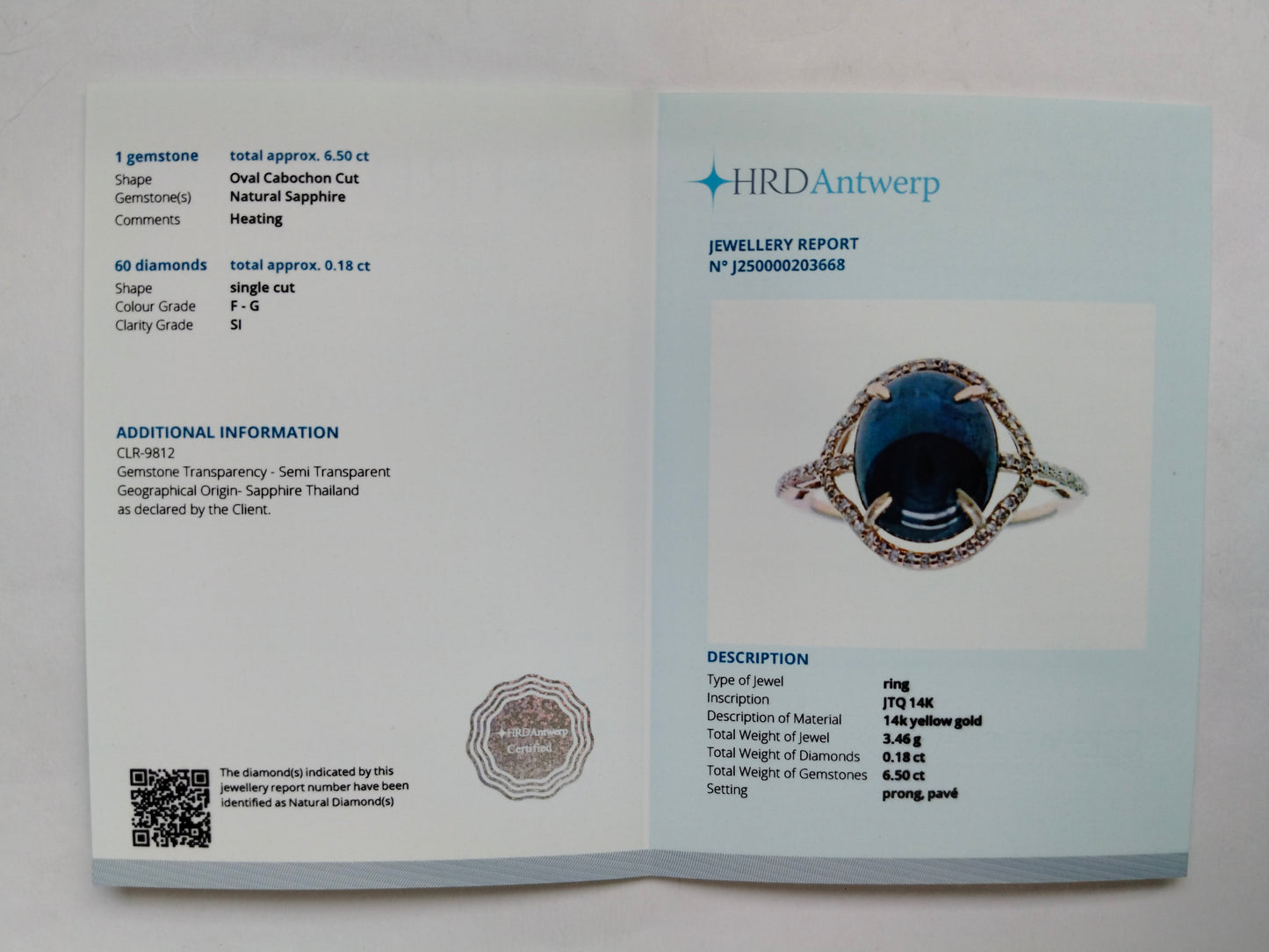 6.68 Ct Oval Cabochon Cut Natural Sapphire 14K Gold Ring