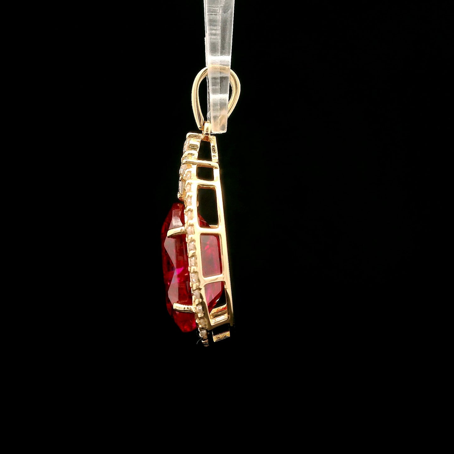 5.71 Ct Oval Mixed Cut Lab Grown Ruby 14K Gold Pendant