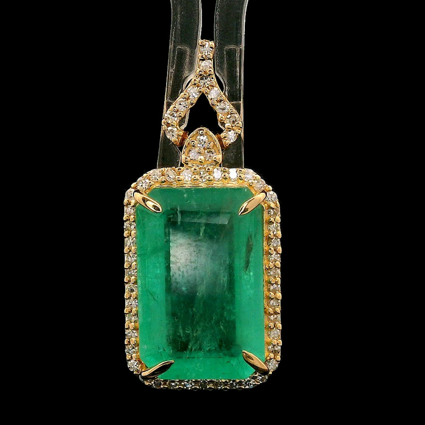 5.12 Ct Octagon Step Cut Natural Emerald 14K Gold Pendant