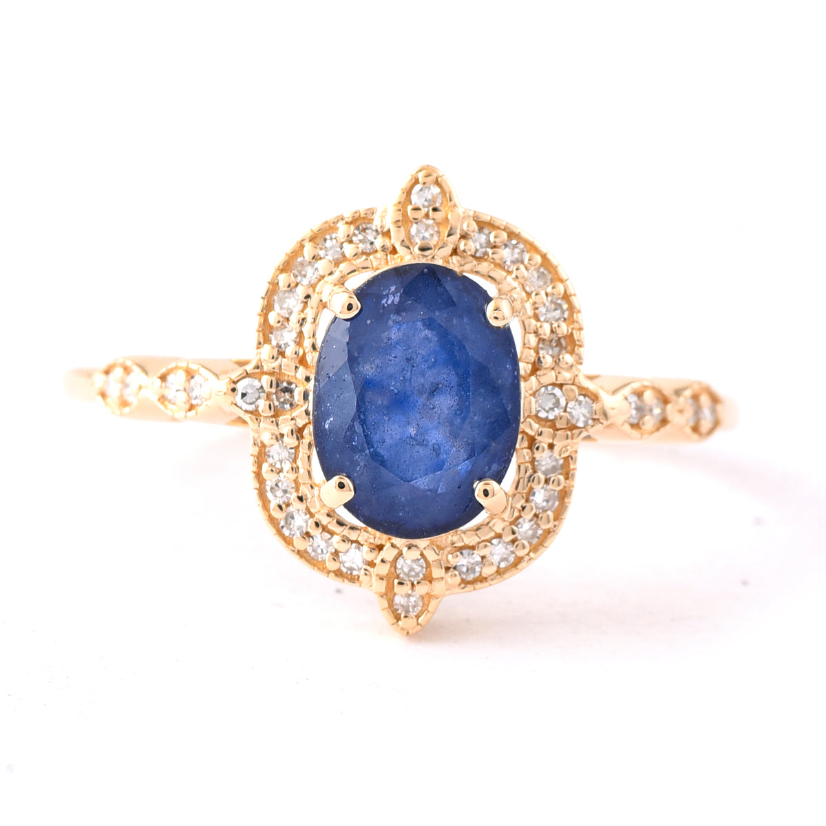 1.77 Ct Oval Mixed Cut Natural Sapphire 14K Gold Ring