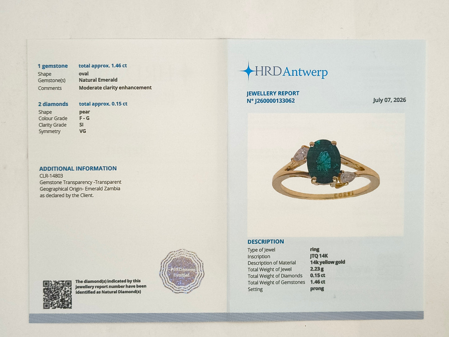 1.61 Ct Oval Natural Emerald 14K Gold Ring