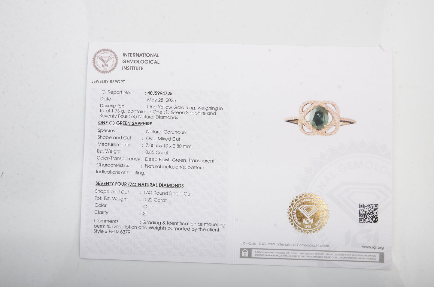 1.07 Ct Oval Mixed Cut Natural Corunum Green Sapphire 14K Gold Ring