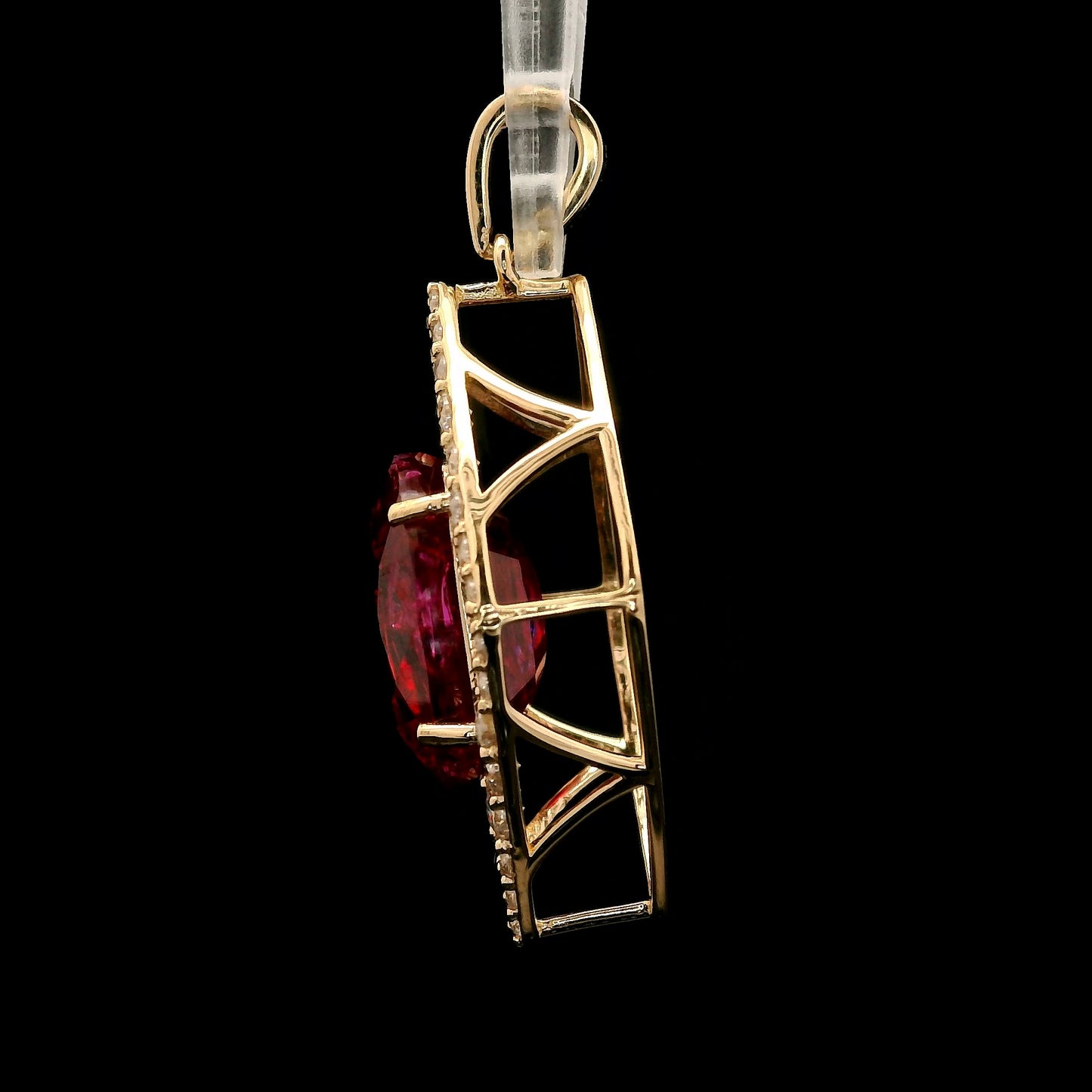 6.19 Ct Oval Mixed Cut Lab Grown Ruby 14K Gold Pendant