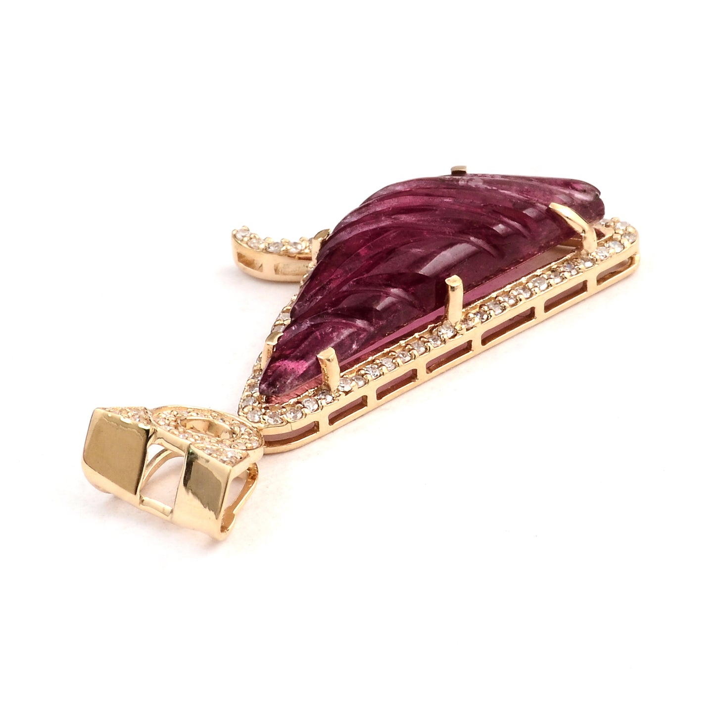 4.79 Ct Fancy Carving Natural Tourmaline 14K Gold Pendant