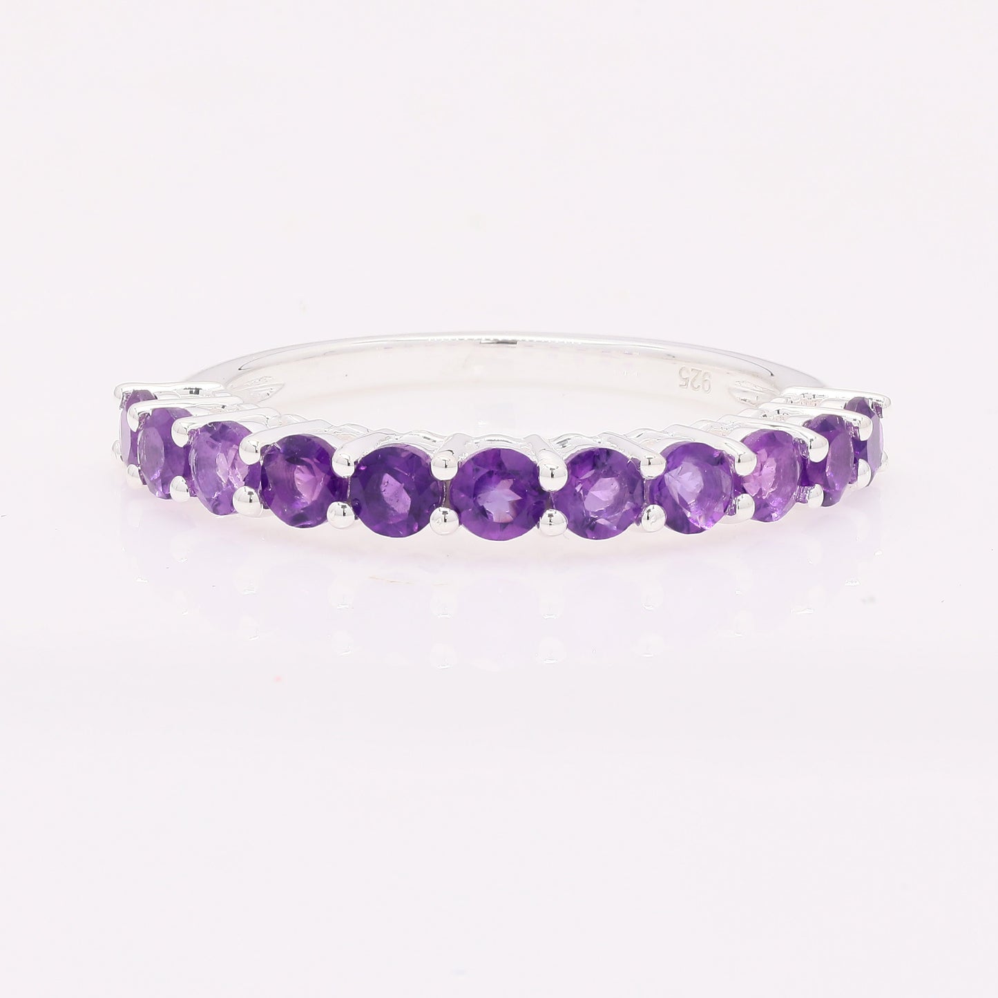 1.33 Ct Round Amethyst 925 Silver Ring