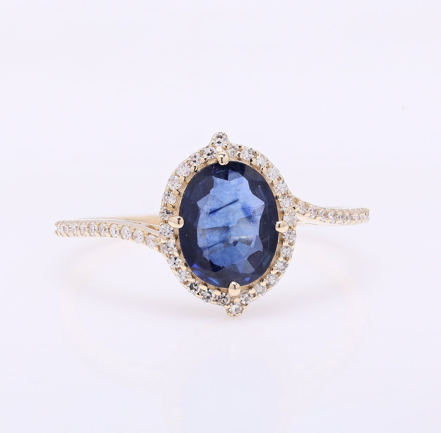 1.35 Ct Oval Mixed Cut Natural Sapphire 14K Gold Ring