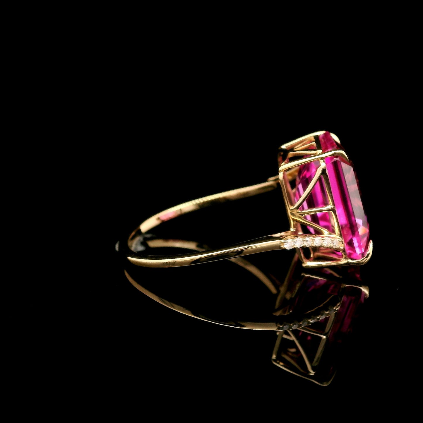 8.33 Ct Emerald Cut Lab Grown Pink Sapphire 14K Gold Ring