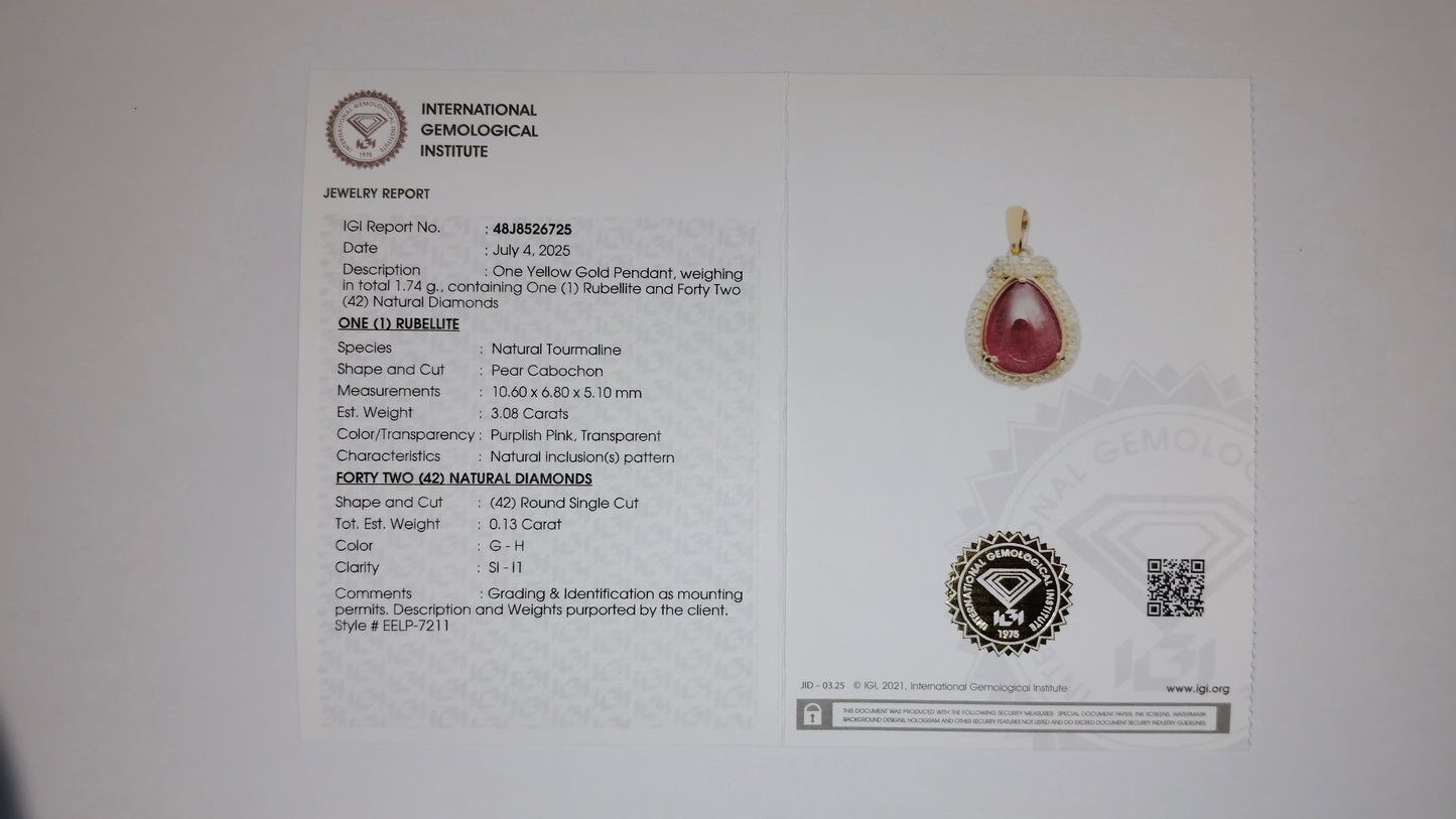 3.21 Ct Pear Cabochon Natural Tourmaline 14K Gold Pendant