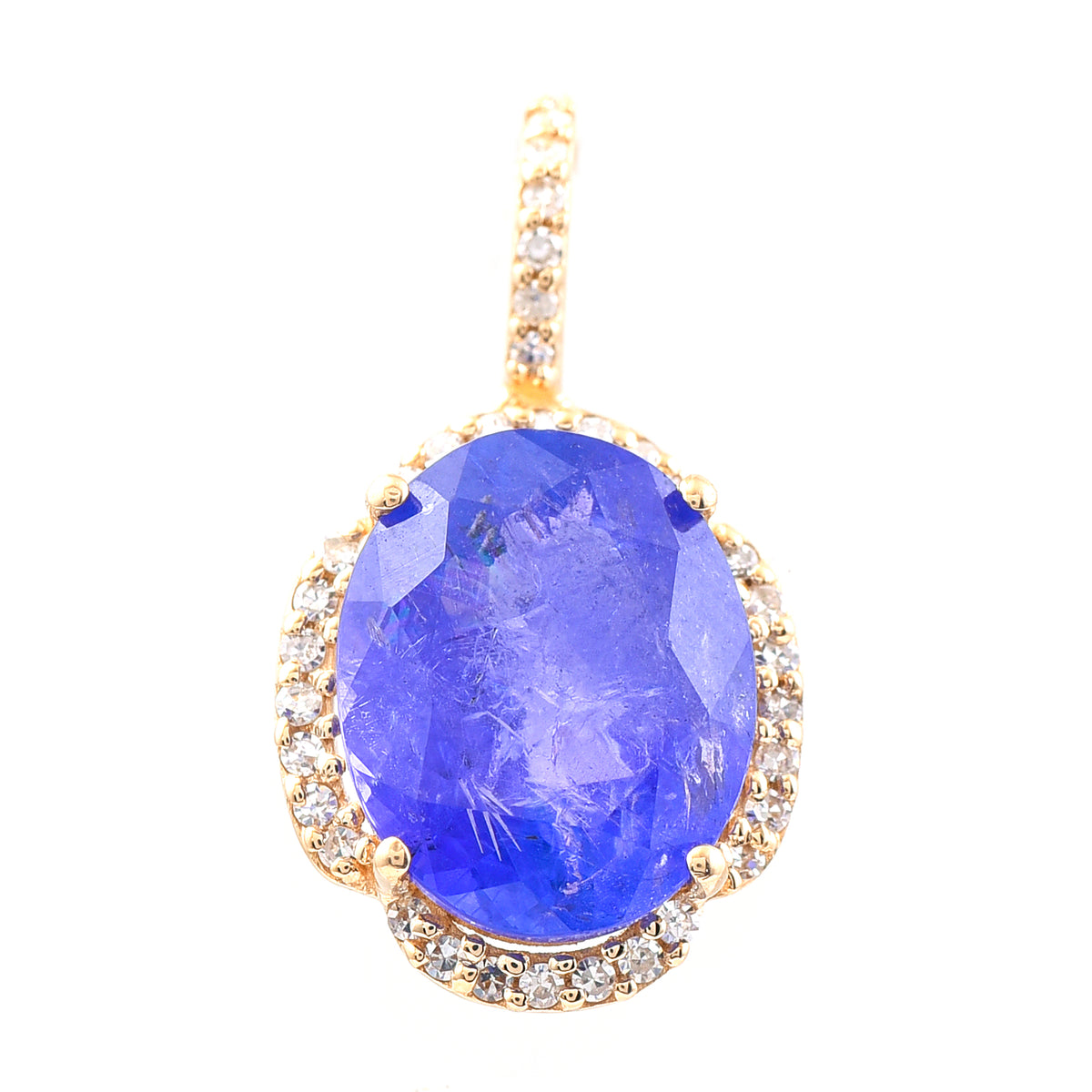 3.05 Ct Oval Mixed Cut Natural Tanzanite 14K Gold Pendant