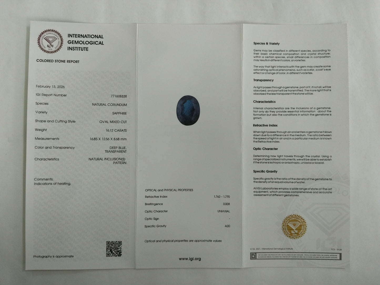 16.12 Natural Corundum Sapphire Oval Mixed Cut Gemstone