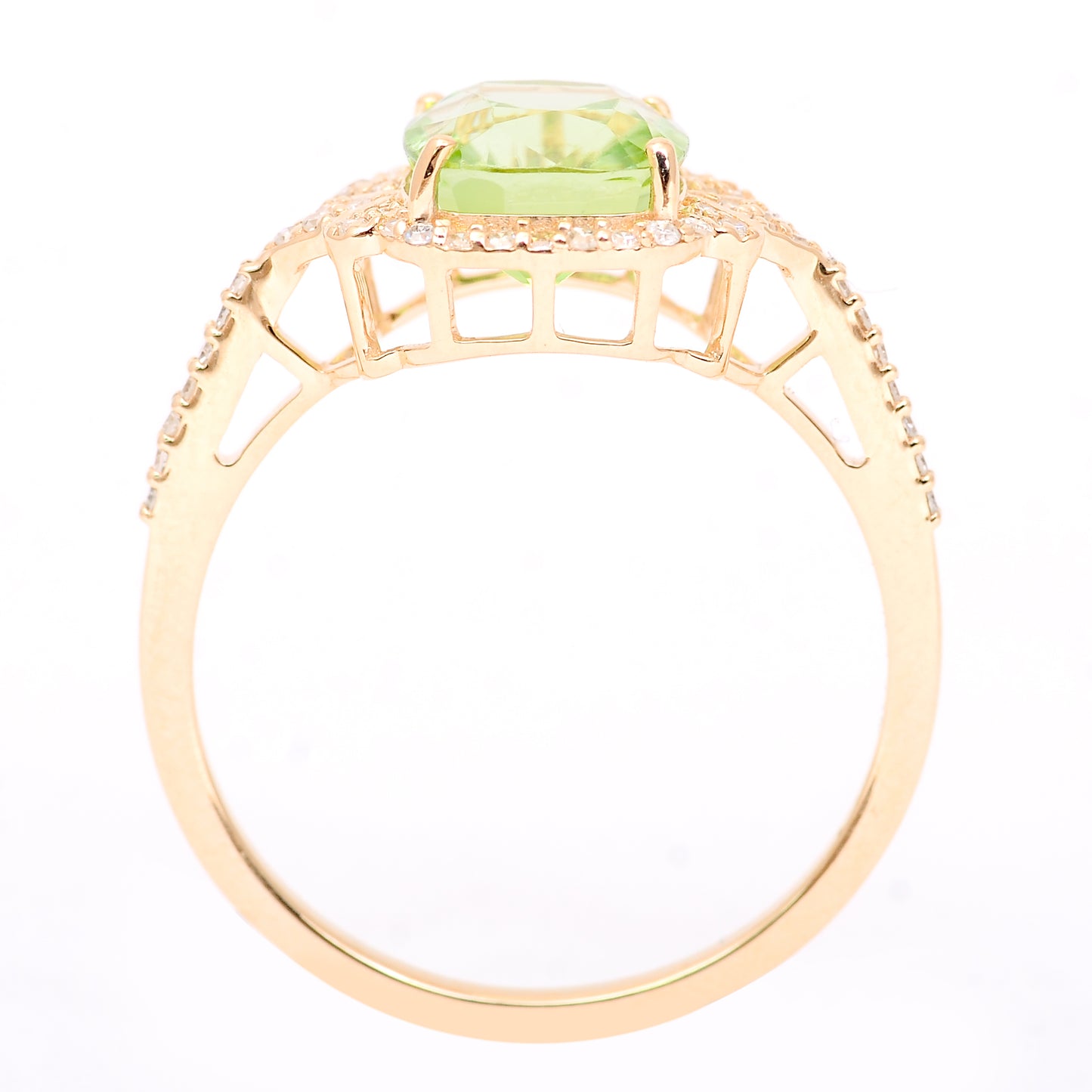 2.31 Ct Cushion Mixed Cut Natural Peridot 14K Gold Ring