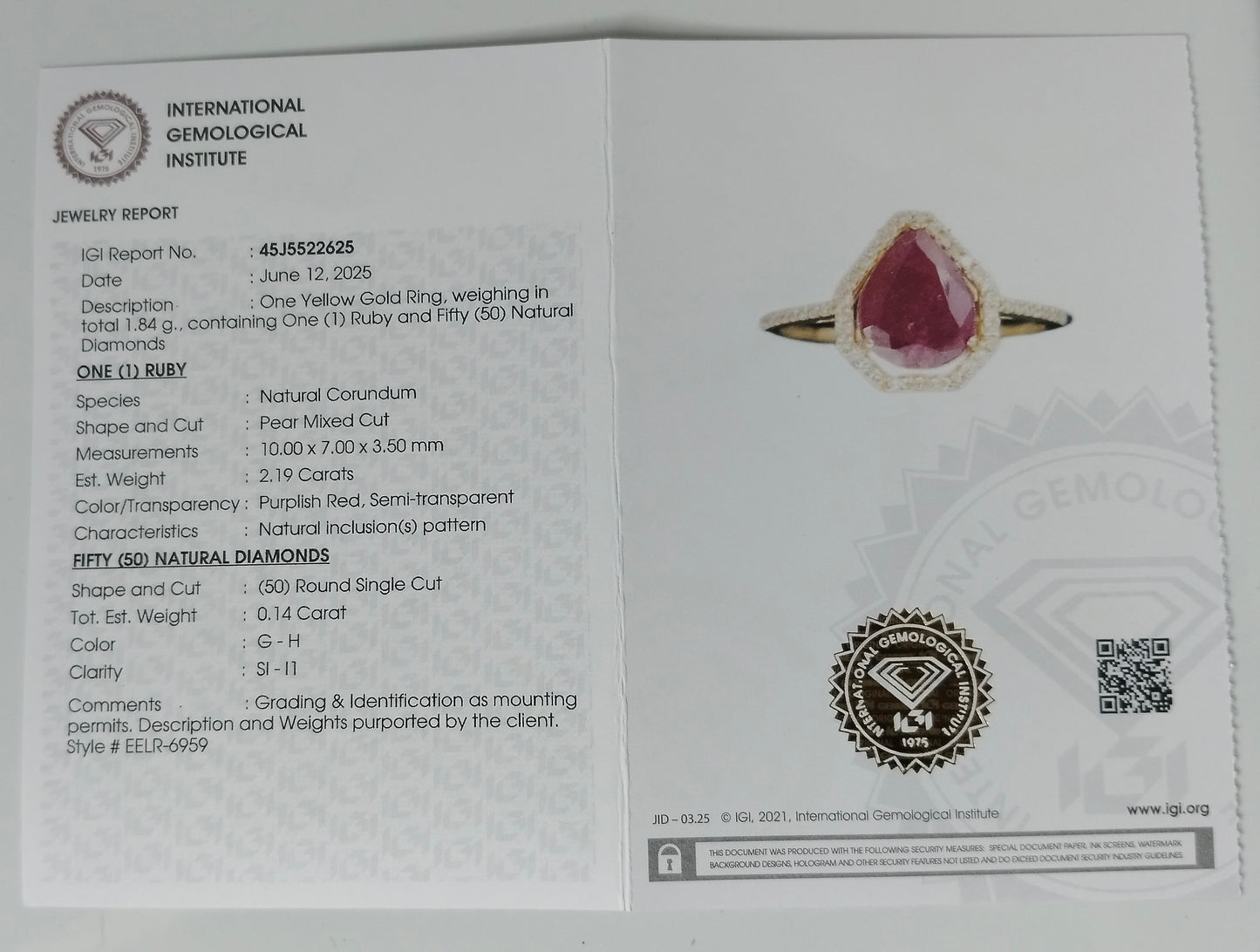 2.33 Ct Pear Mixed Cut Natural Corundum Ruby 14K Gold Ring