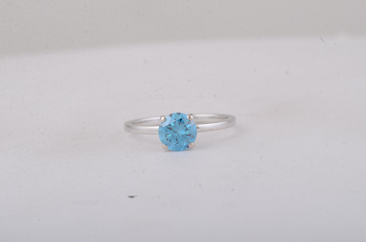 1.10 Carats Blue Lab Grown Diamond 14K Gold Ring