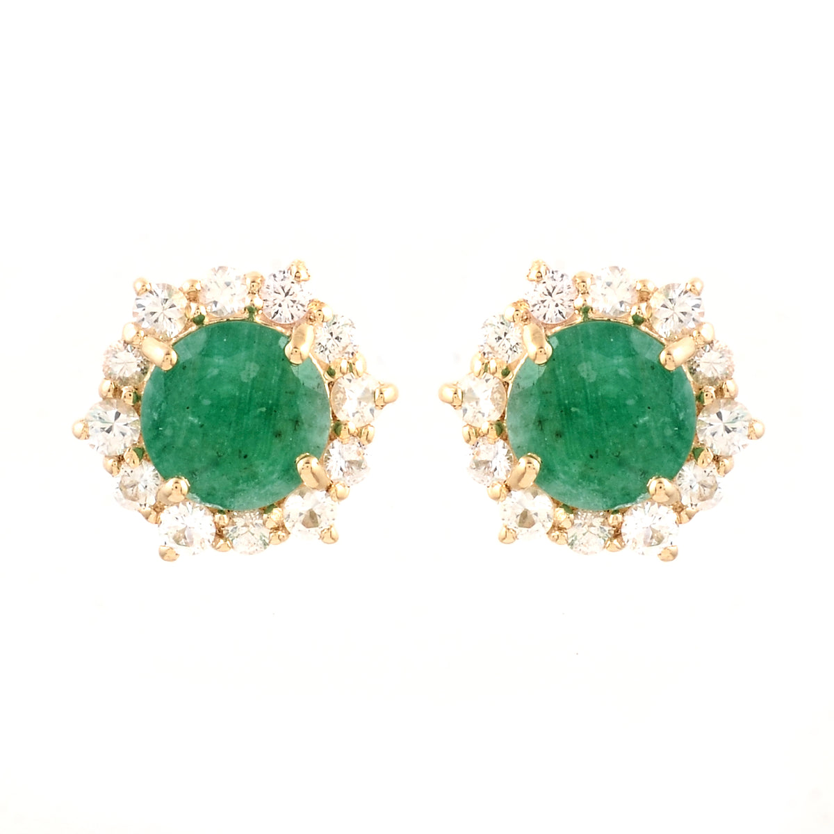 2.23 Ct Round Emerald 14K Gold Earrings