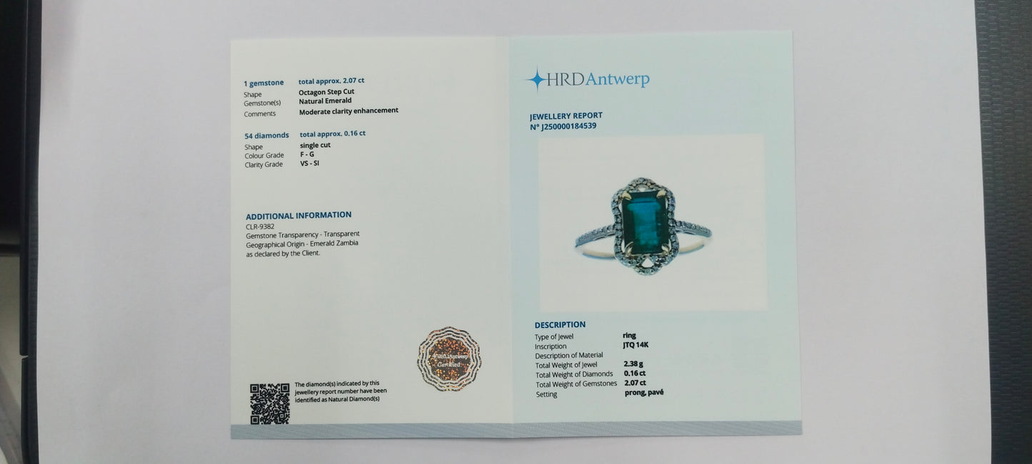 2.23 Ct Octagon Step Cut Natural Emerald 14K Gold Ring