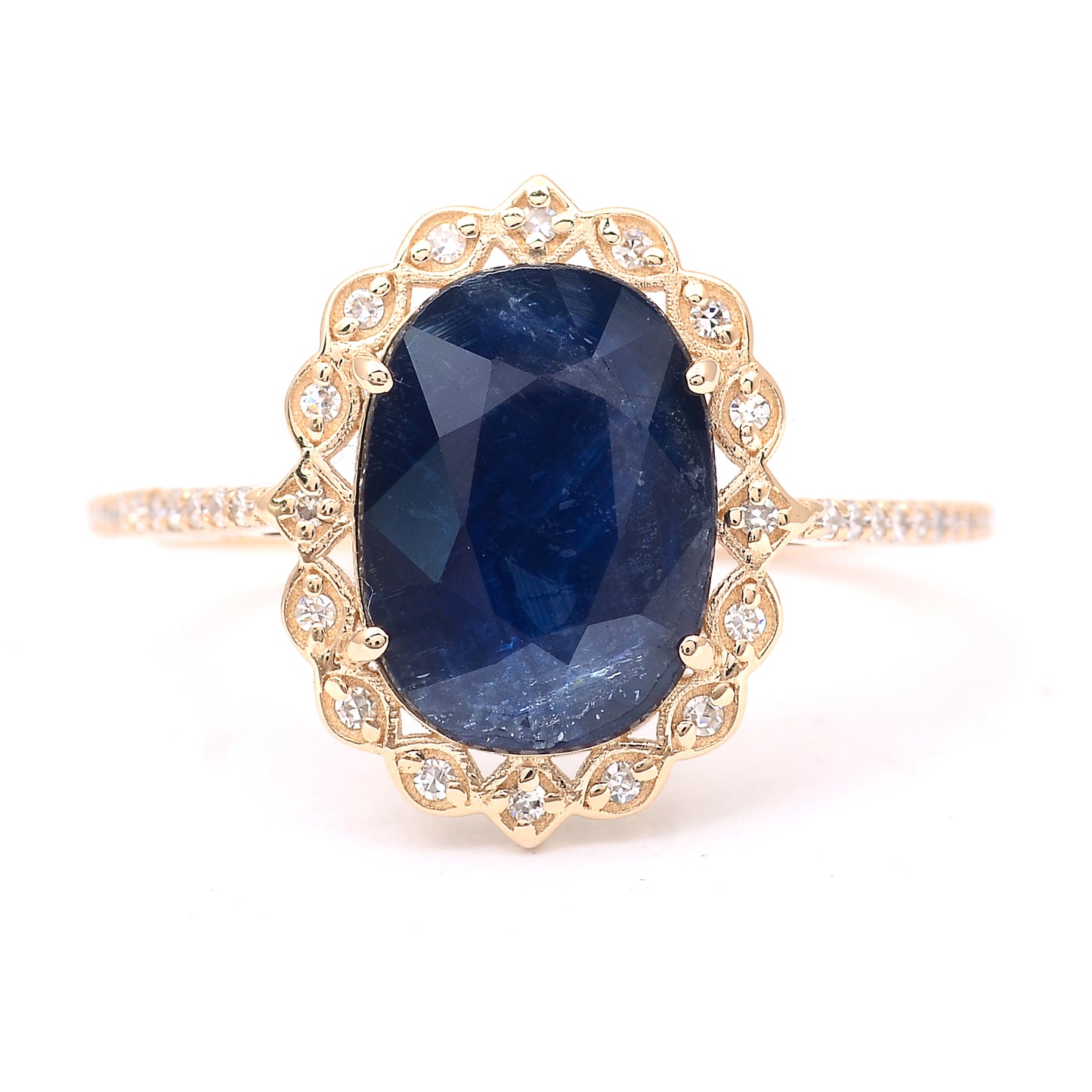 2.98 Ct Oval Mixed Cut Natural Sapphire 14K Gold Ring