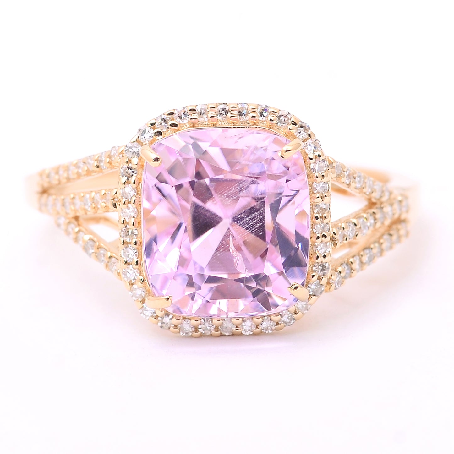 5.22 Ct Cushion Mixed Cut Natural Kunzite 14K Gold Ring