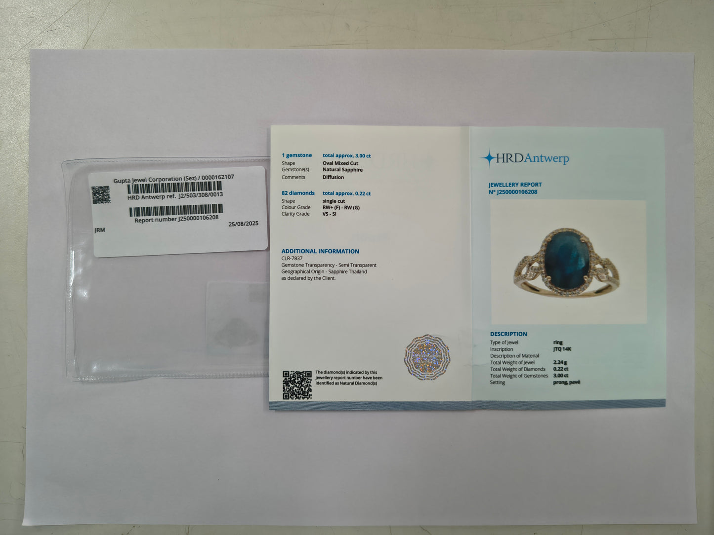 3.22 Ct Oval Mixed Cut Natural Sapphire 14K Gold Ring