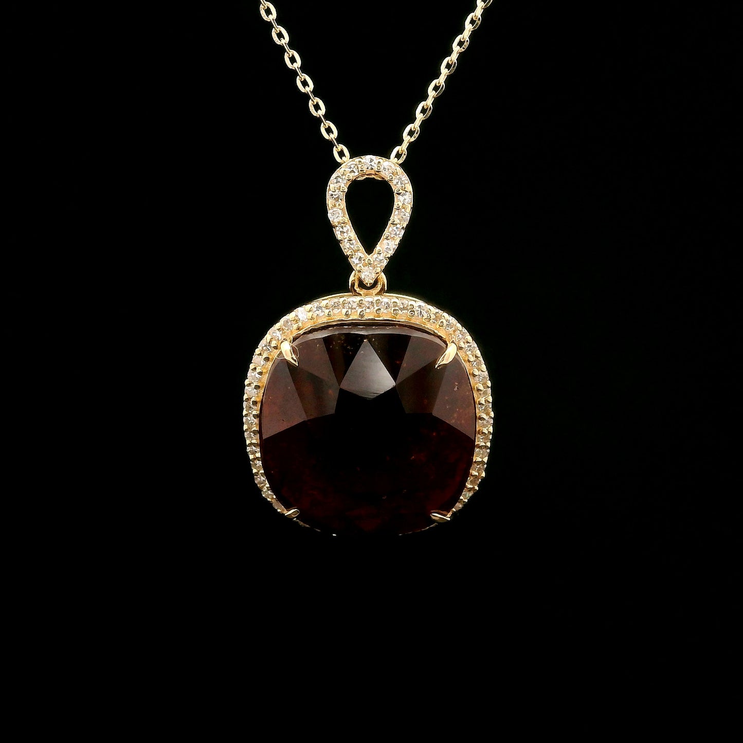 14.47 Ct Cushion Hessonite 14K Gold Pendant