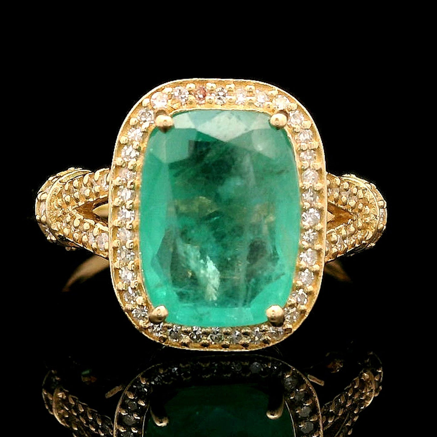 3.23 Ct Cushion Mixed Cut Natural Emerald 14K Gold Ring