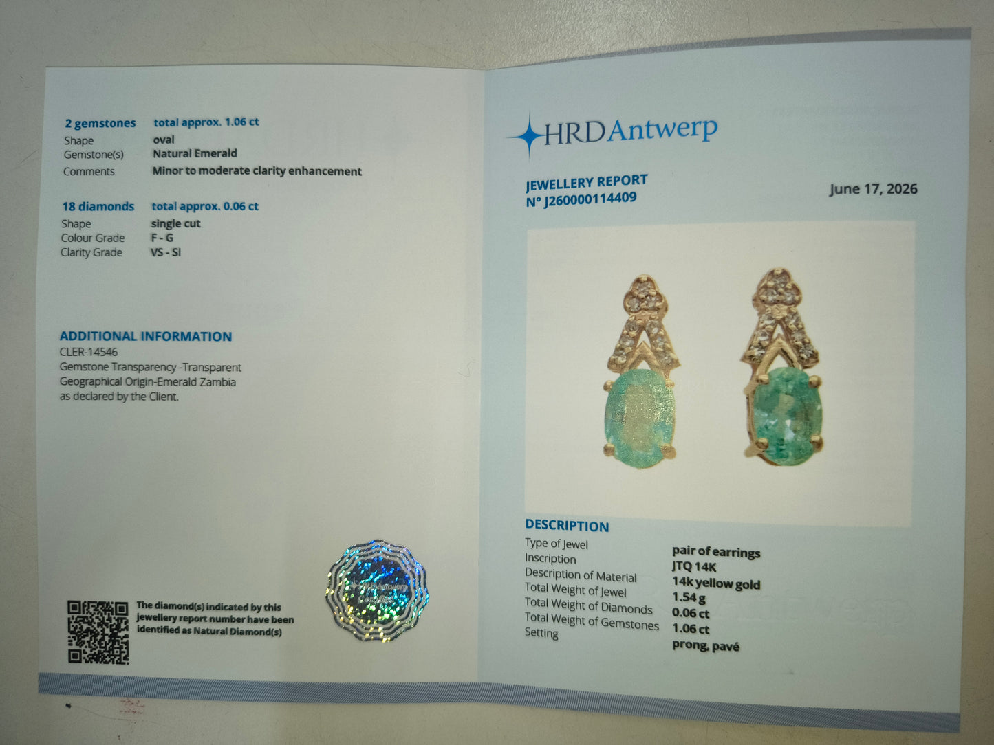 1.12 Ct Oval Natural Emerald 14K Gold Earrings