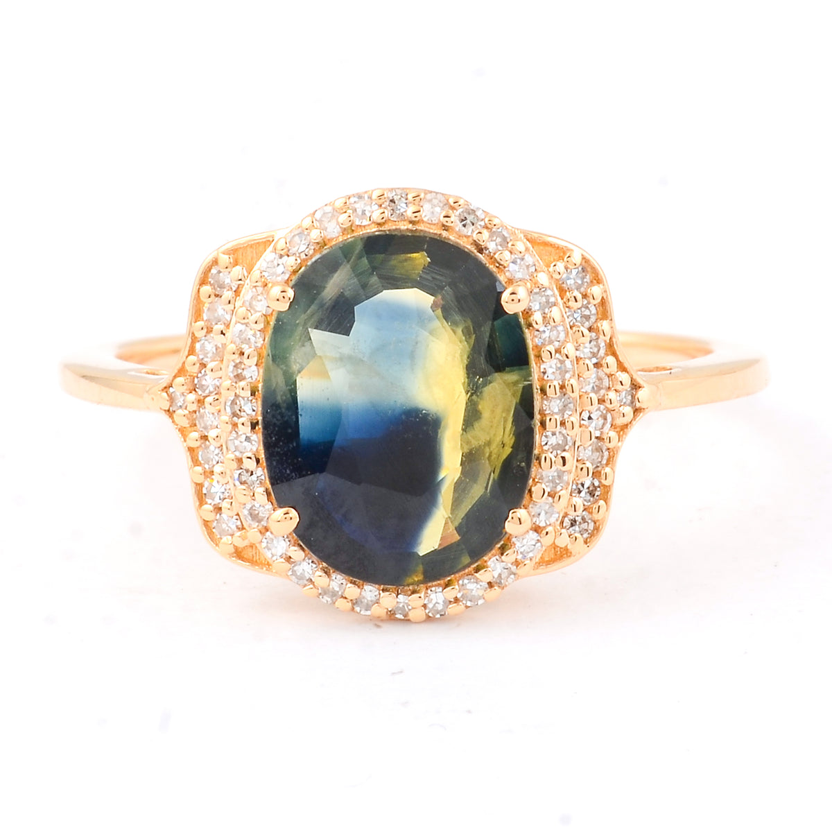 2.77 Ct Oval Mixed Cut Natural Bi Coloured Sapphire 14K Gold Ring