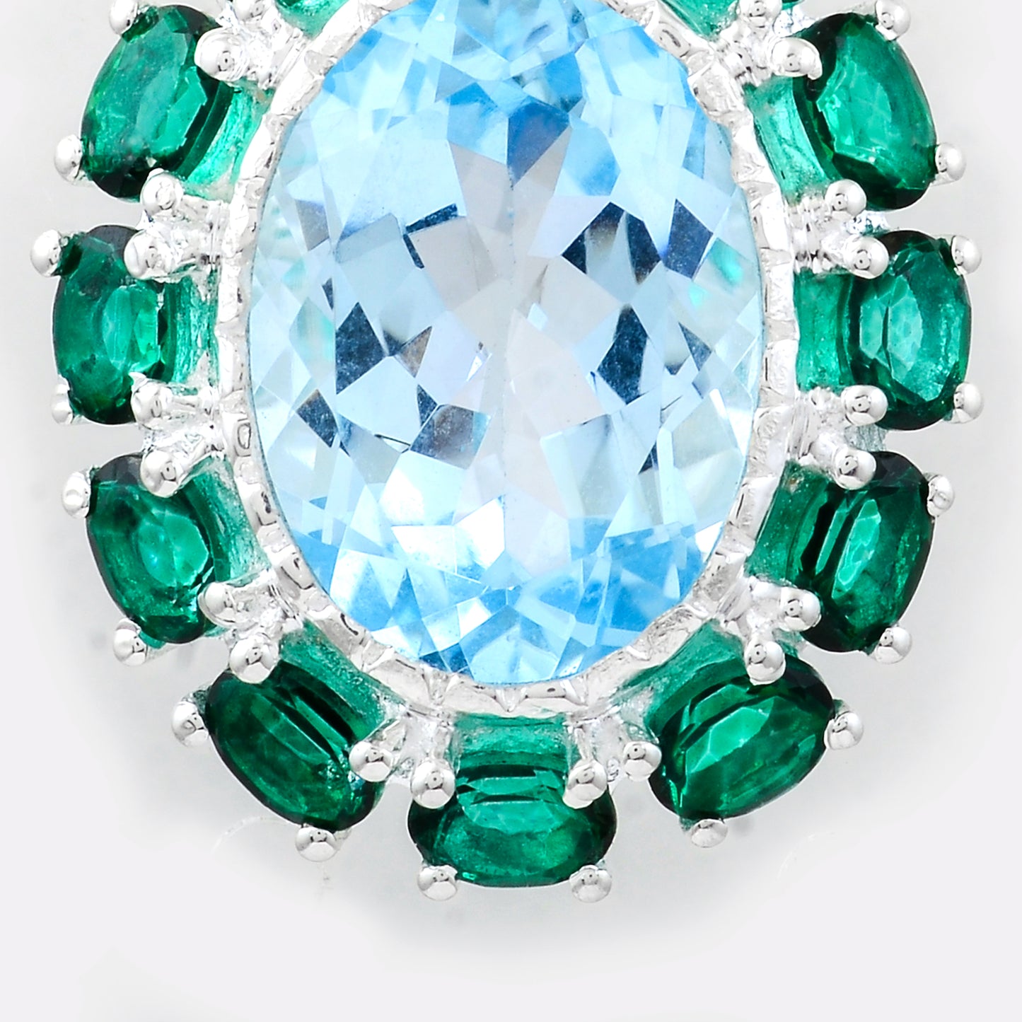 8.51 Ct Oval Blue Topaz, Green Topaz, 925 Sterling Silver Pendant