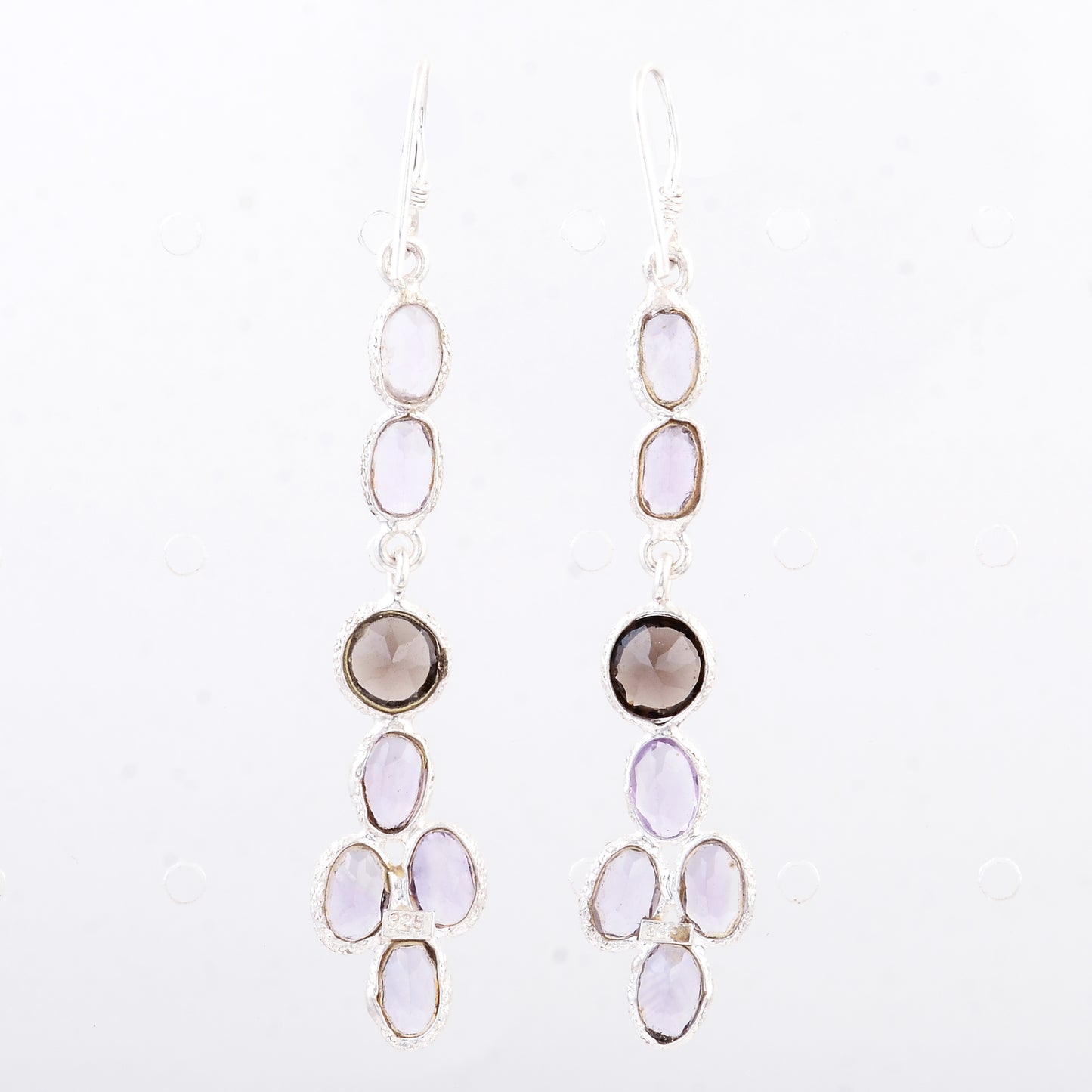 7.40 Ct Smoky Quartz, Amethyst 925 Sterling Silver Earrings