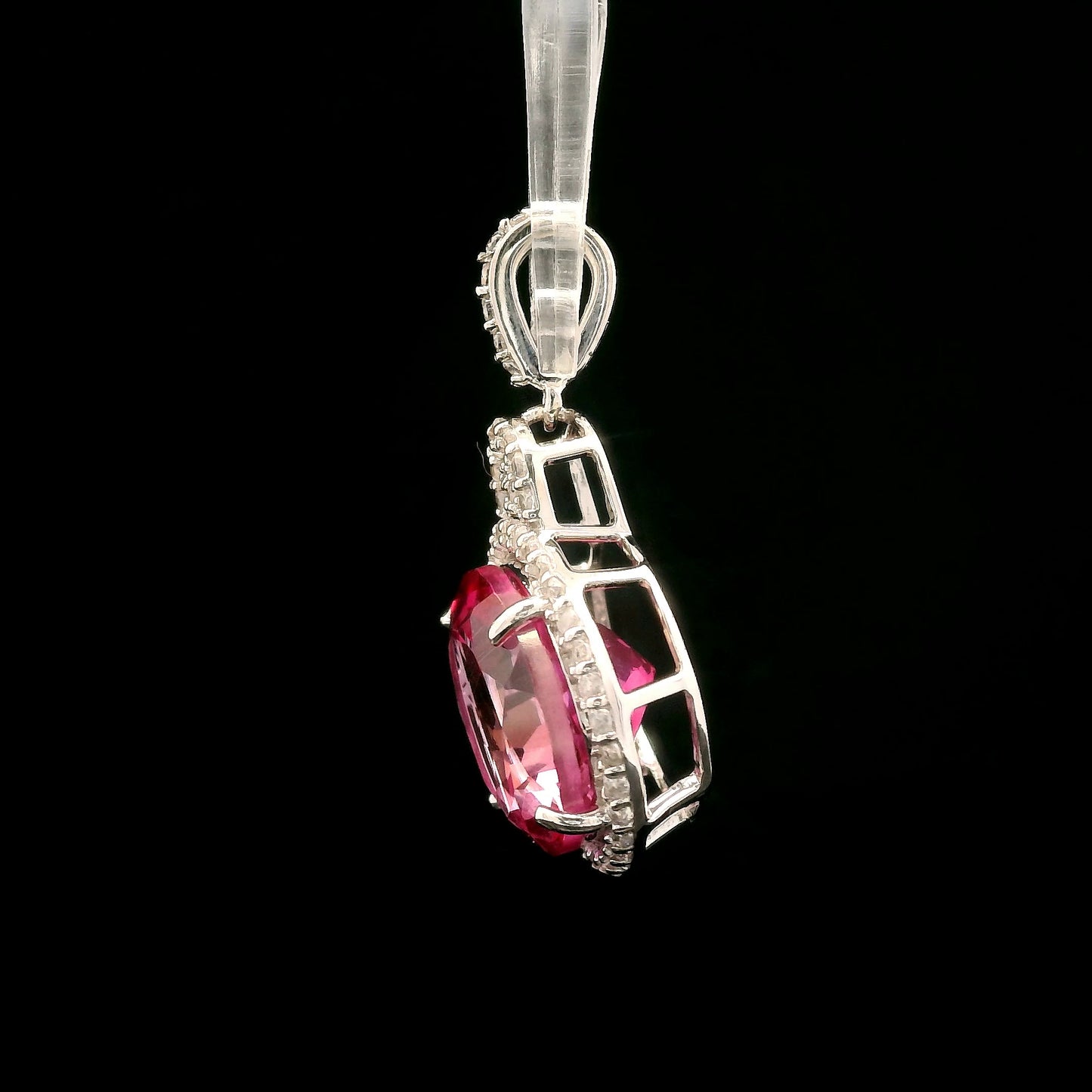 8.63 Ct Round Pink Topaz, White Zircon 925 Sterling Silver Pendant