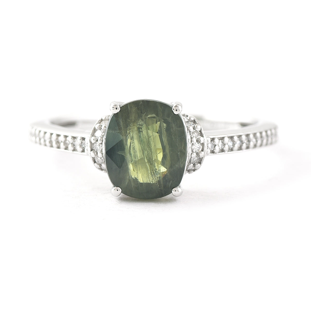 2.26 Ct Oval Mixed Cut Natural Green Sapphire 950 Platinum Ring