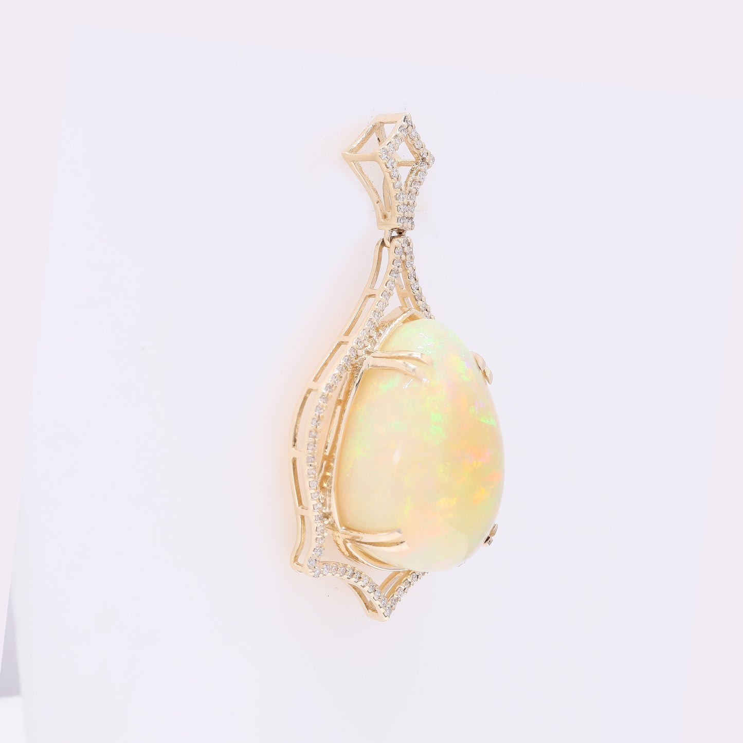 21.97 Ct Pear Cabochon Natural Opal 14K Gold Pendant