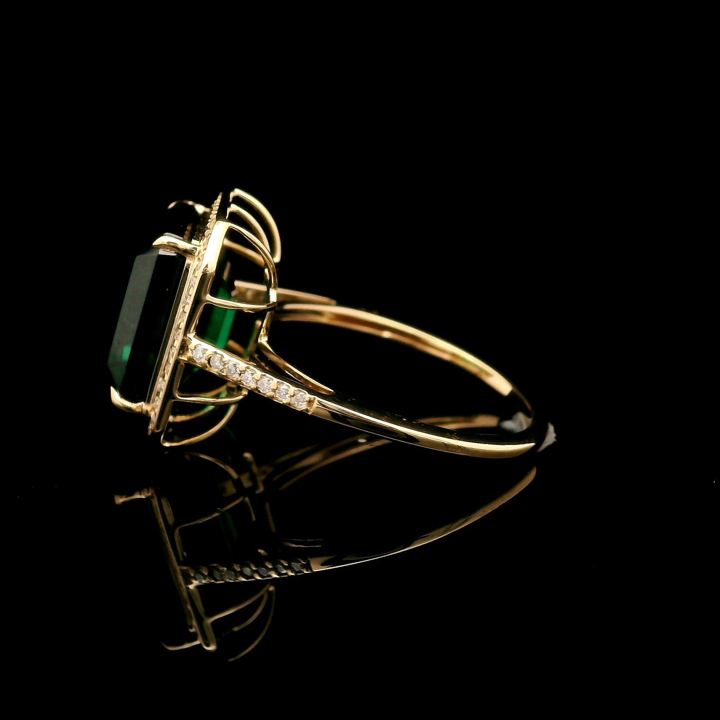 5.74 Ct Emerald Cut Lab Grown Emerald 14K Gold Ring