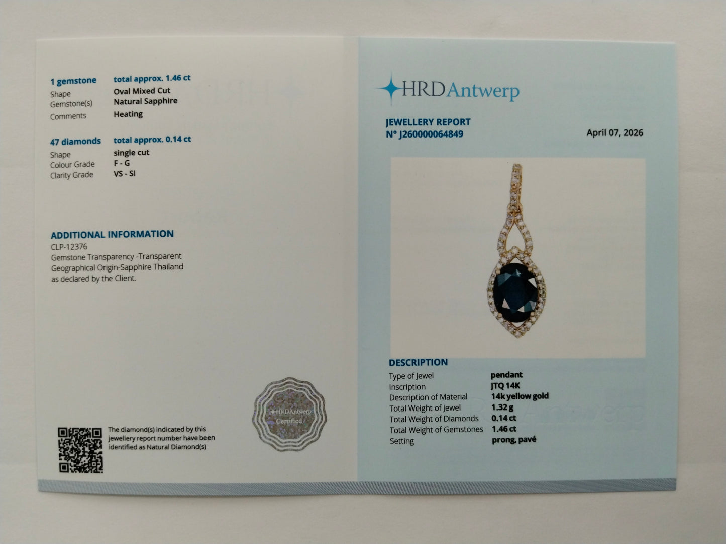 1.60 Ct Oval Mixed Cut Natural Sapphire 14K Gold Pendant