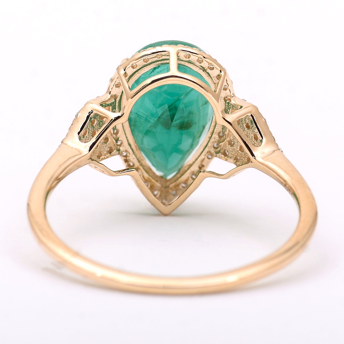 2.51 Ct Pear Mixed Cut Natural Emerald 14K Gold Ring