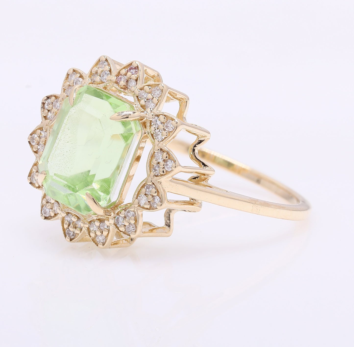 3.43 Ct Octagon Step Cut Natural Peridot 14K Gold Ring