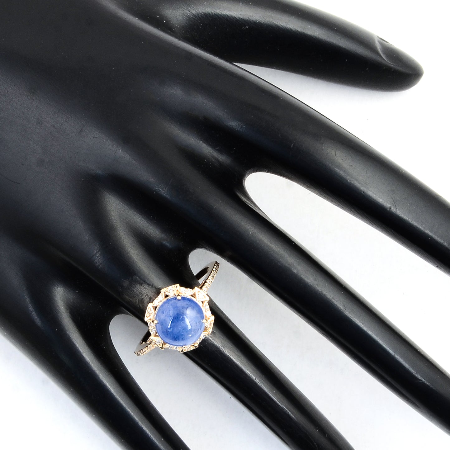 3.97 Ct Round Cabochon Natural Corundum Sapphire 14K Gold Ring