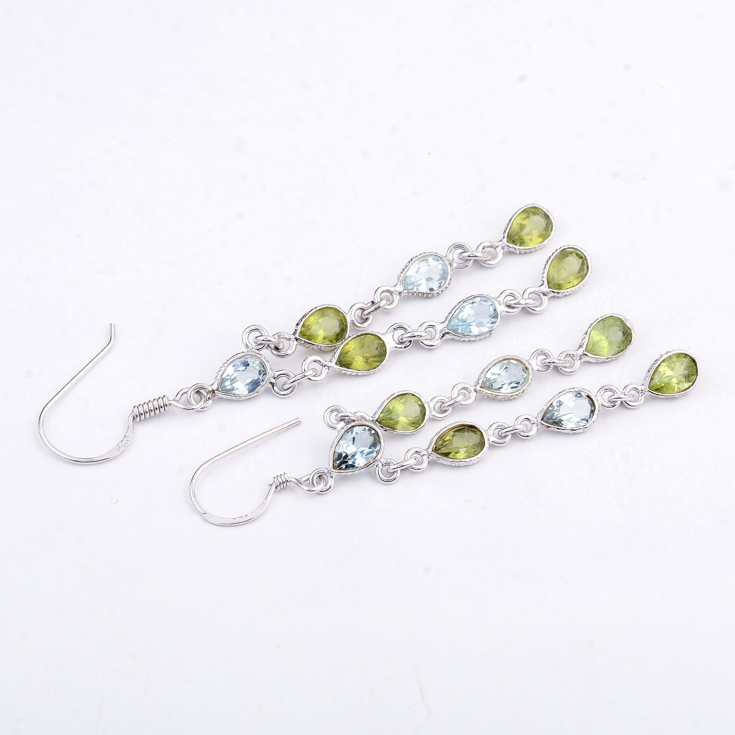 10.63 Ct Peridot, Blue Topaz 925 Sterling Silver Earrings