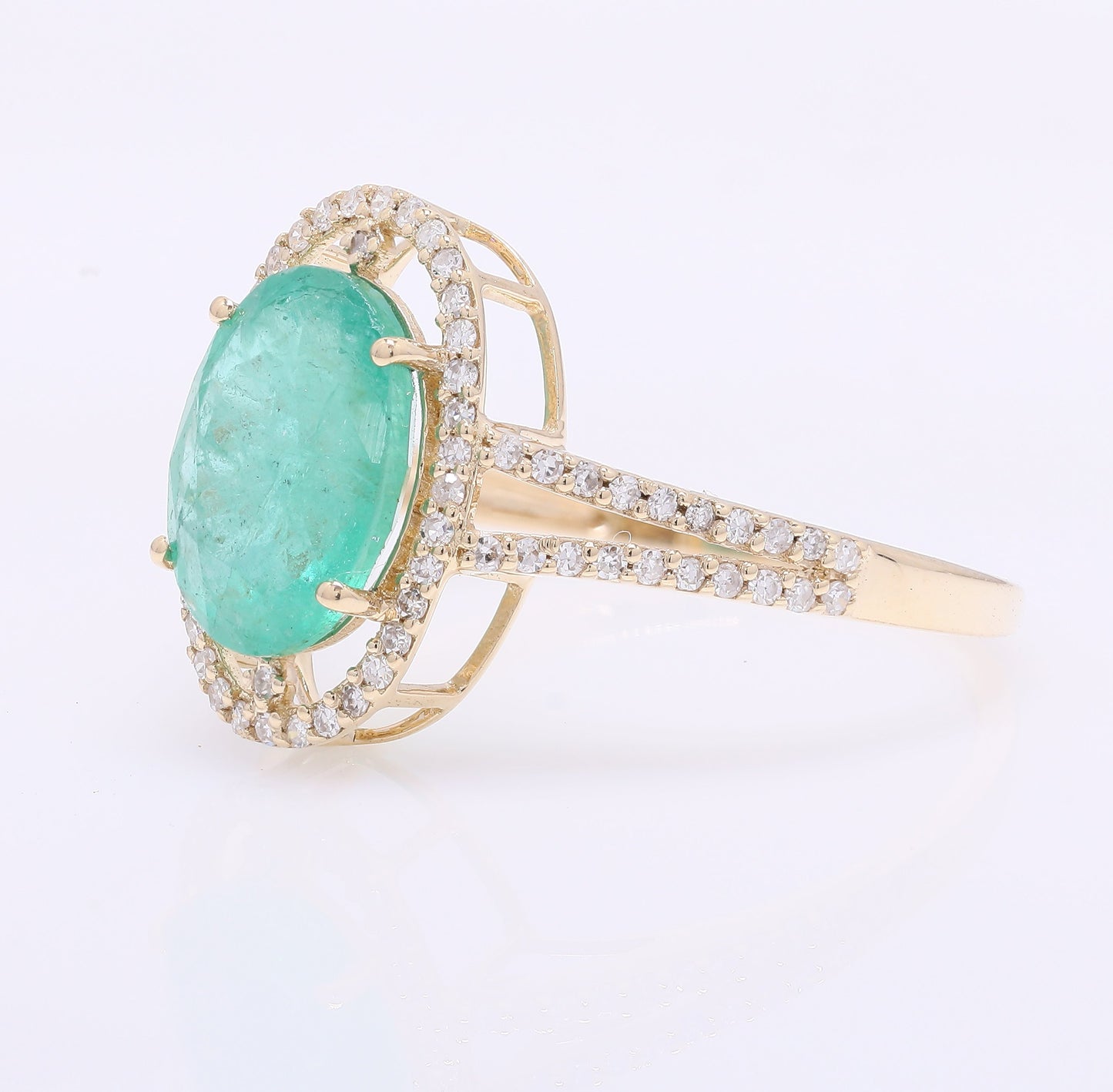 2.46 Ct Oval Mixed Cut Natural Emerald 14K Gold Ring